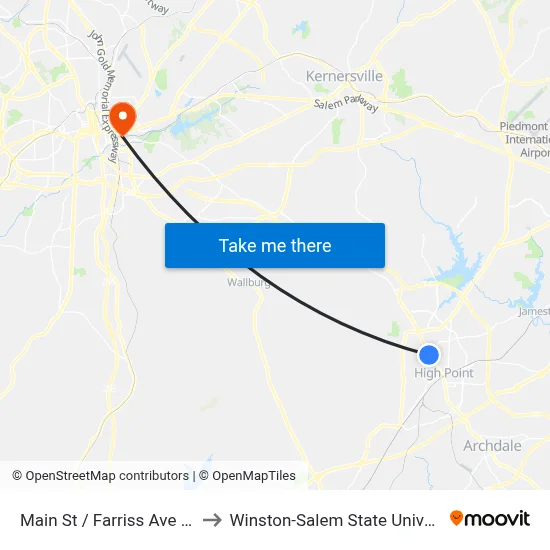 Main St / Farriss Ave (Ob) to Winston-Salem State University map