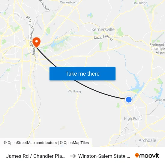 James Rd / Chandler Place Condos to Winston-Salem State University map