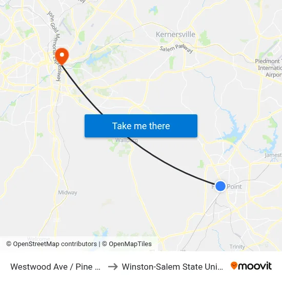 Westwood Ave / Pine St (Ib) to Winston-Salem State University map