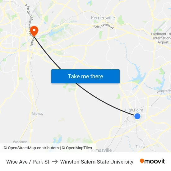 Wise Ave / Park St to Winston-Salem State University map