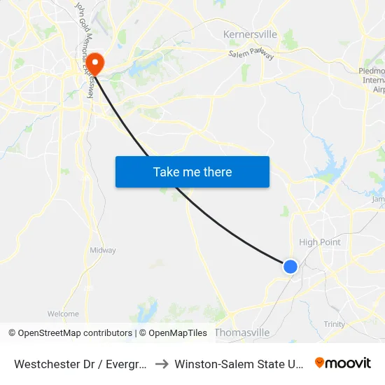 Westchester Dr / Evergreen Ave to Winston-Salem State University map