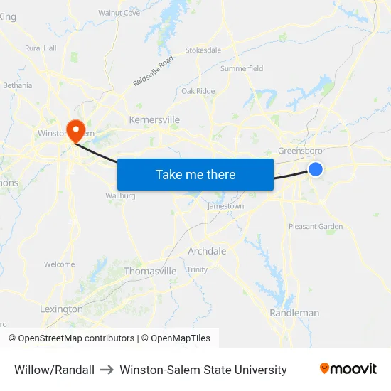 Willow/Randall to Winston-Salem State University map