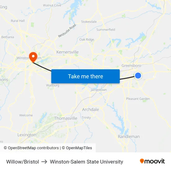 Willow/Bristol to Winston-Salem State University map