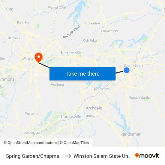 Spring Garden/Chapman (Wb) to Winston-Salem State University map
