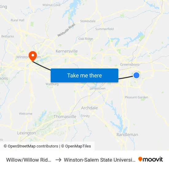 Willow/Willow Ridge to Winston-Salem State University map