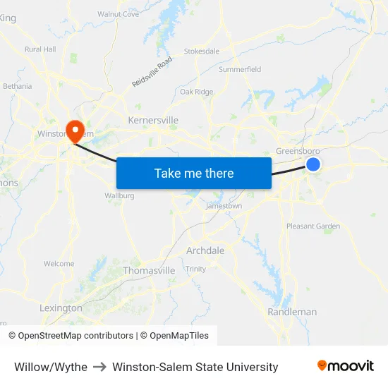 Willow/Wythe to Winston-Salem State University map