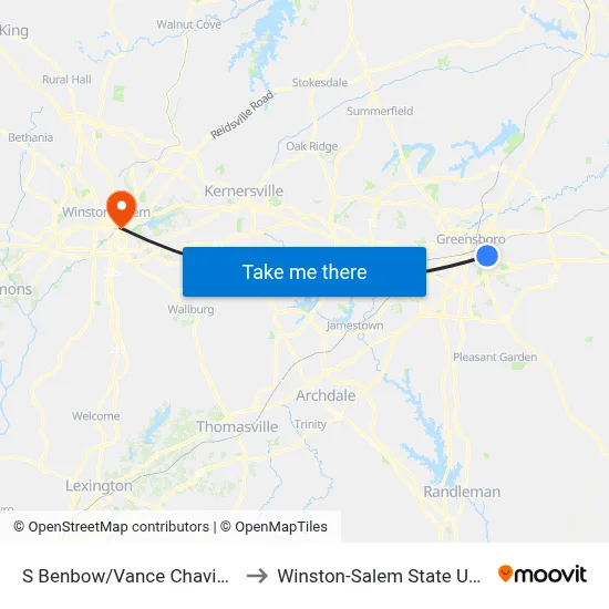 S Benbow/Vance Chavis Library to Winston-Salem State University map