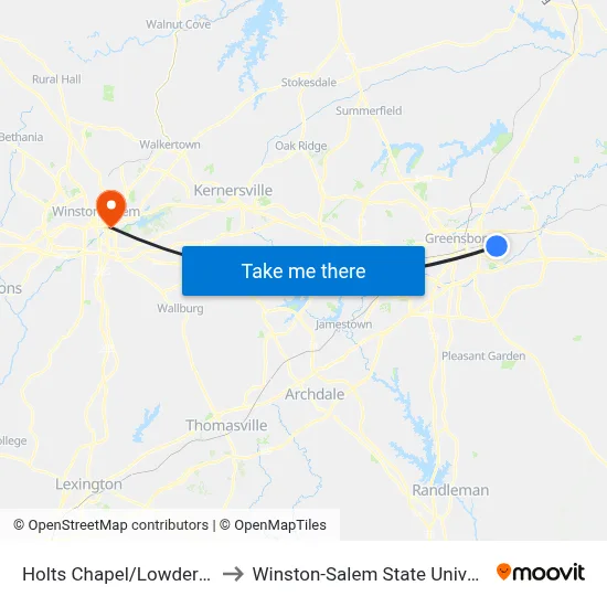 Holts Chapel/Lowdermilk to Winston-Salem State University map