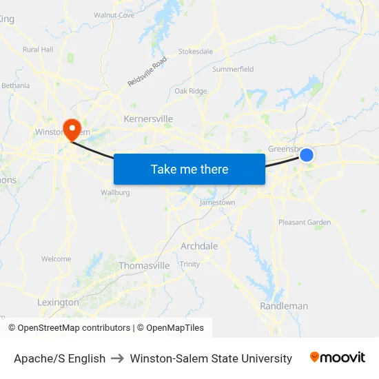Apache/S English to Winston-Salem State University map