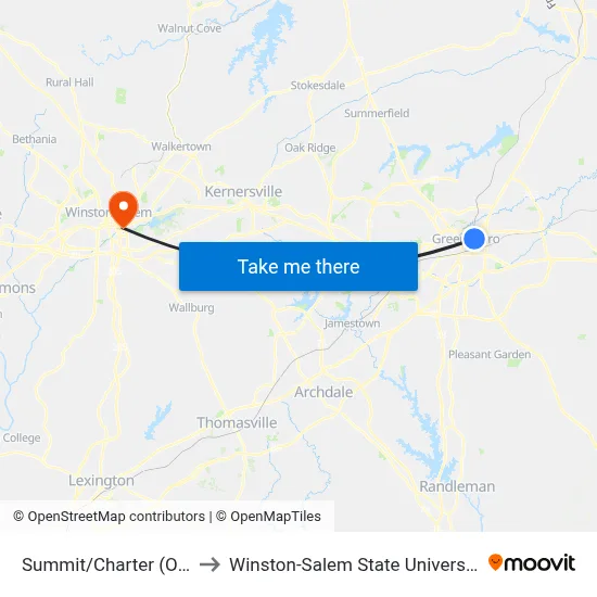 Summit/Charter (Ob) to Winston-Salem State University map