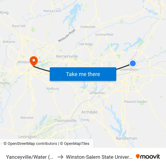 Yanceyville/Water (Ob) to Winston-Salem State University map