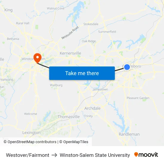 Westover/Fairmont to Winston-Salem State University map