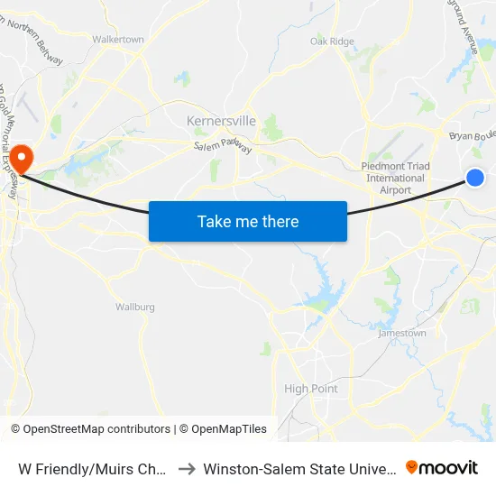 W Friendly/Muirs Chapel to Winston-Salem State University map