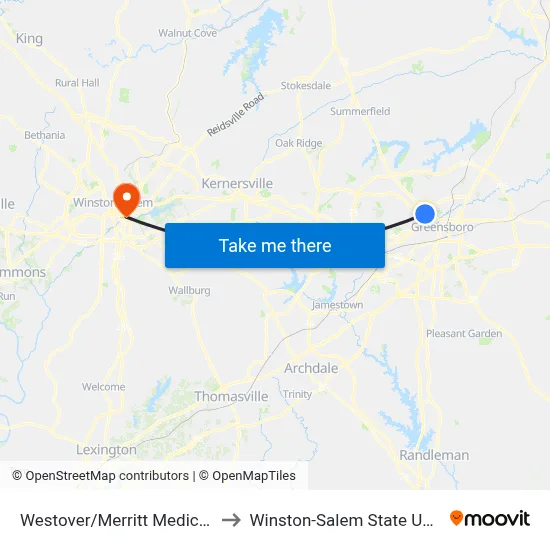 Westover/Merritt Medical Plaza to Winston-Salem State University map