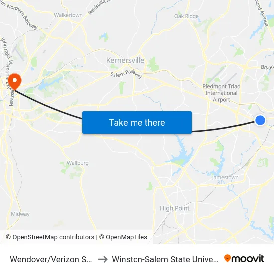Wendover/Verizon Store to Winston-Salem State University map
