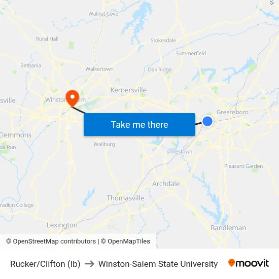Rucker/Clifton (Ib) to Winston-Salem State University map