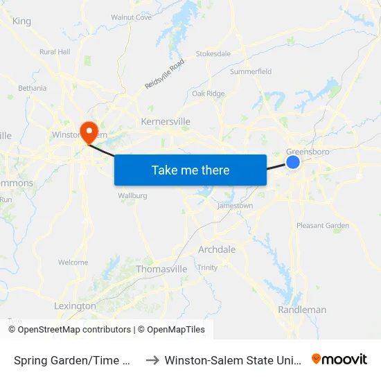 Spring Garden/Time Warner to Winston-Salem State University map