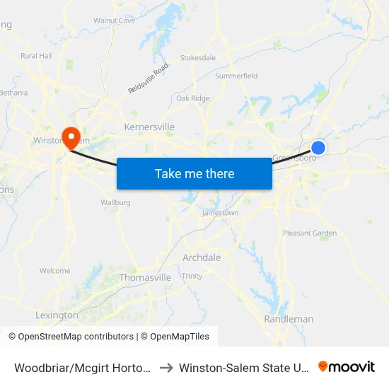 Woodbriar/Mcgirt Horton Library to Winston-Salem State University map