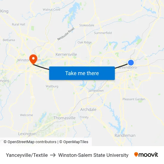 Yanceyville/Textile to Winston-Salem State University map