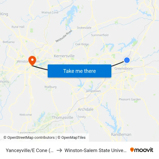 Yanceyville/E Cone (Ob) to Winston-Salem State University map