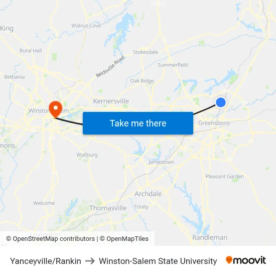 Yanceyville/Rankin to Winston-Salem State University map