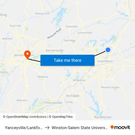 Yanceyville/Lankford to Winston-Salem State University map
