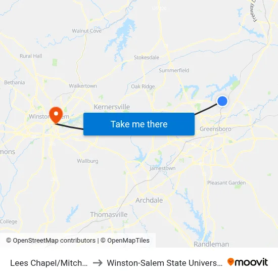 Lees Chapel/Mitchell to Winston-Salem State University map