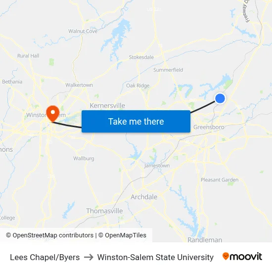 Lees Chapel/Byers to Winston-Salem State University map
