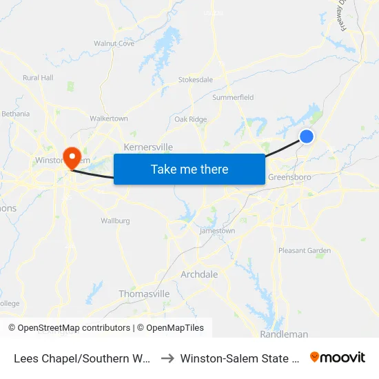 Lees Chapel/Southern Webbing Mill to Winston-Salem State University map