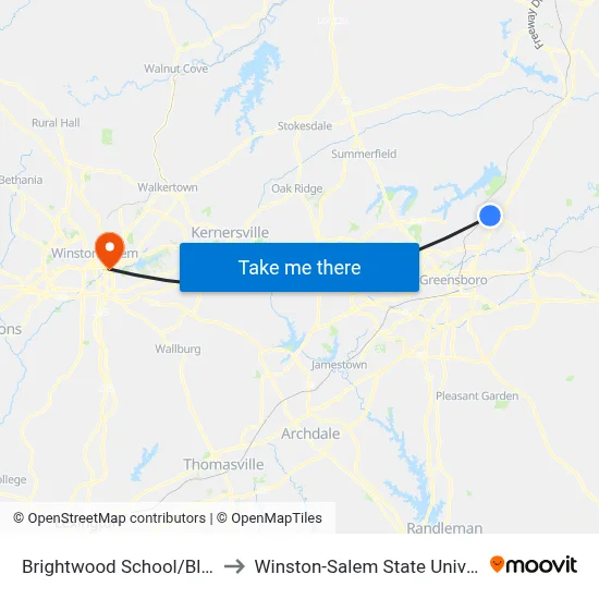 Brightwood School/Bladen to Winston-Salem State University map