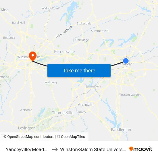 Yanceyville/Meadow to Winston-Salem State University map
