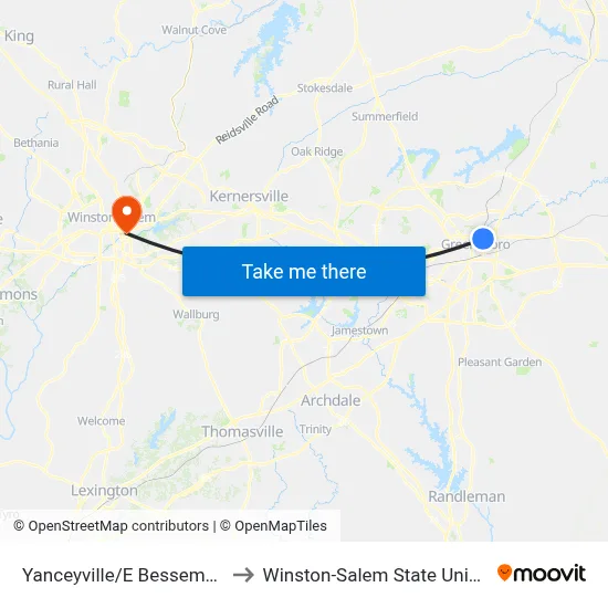 Yanceyville/E Bessemer (Ib) to Winston-Salem State University map