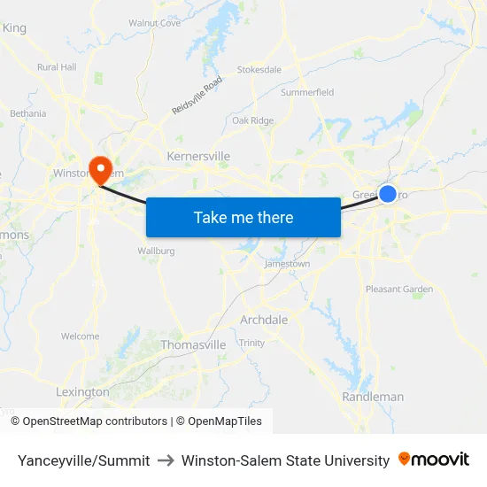 Yanceyville/Summit to Winston-Salem State University map