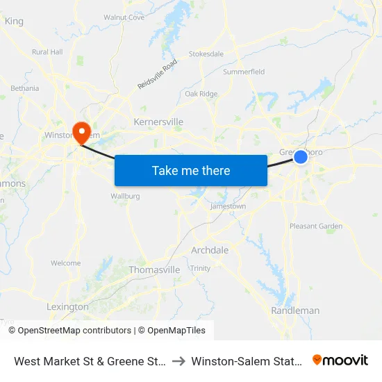 West Market St & Greene St (Courthouse) to Winston-Salem State University map