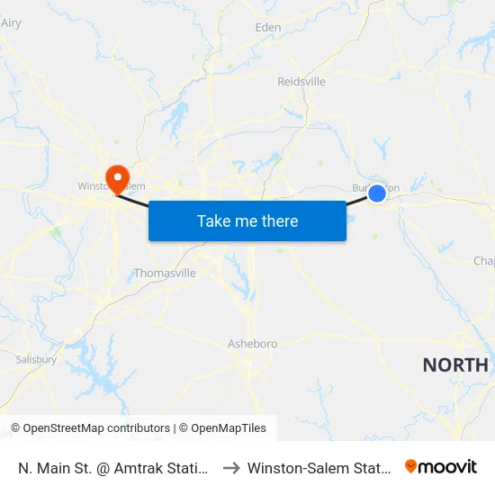 N. Main St. @ Amtrak Station (Outbound) to Winston-Salem State University map