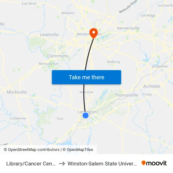 Library/Cancer Center to Winston-Salem State University map