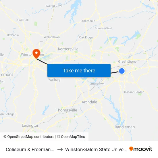 Coliseum & Freeman Mill to Winston-Salem State University map