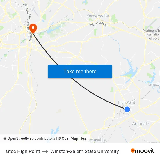 Gtcc High Point to Winston-Salem State University map