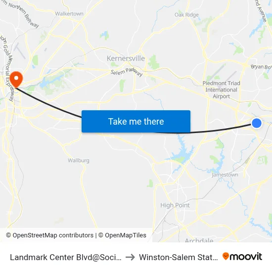 Landmark Center Blvd@Social Security Bldg to Winston-Salem State University map