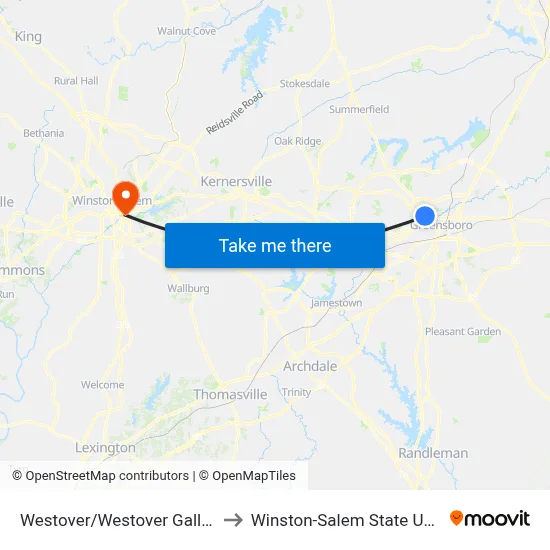 Westover/Westover Gallery (Ob) to Winston-Salem State University map