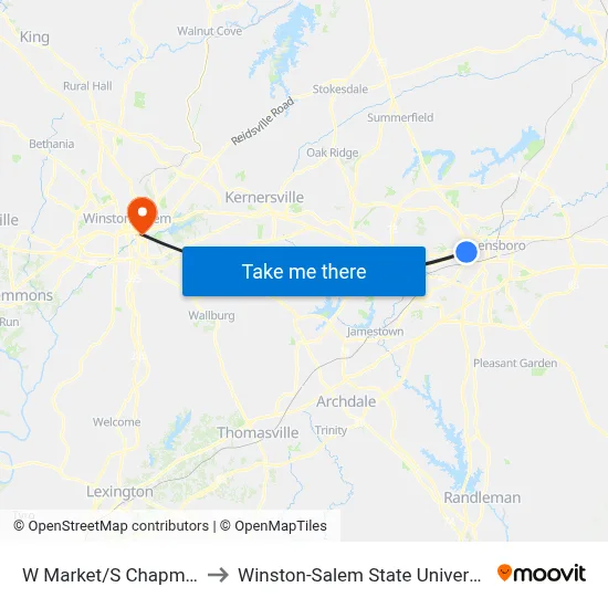 W Market/S Chapman to Winston-Salem State University map