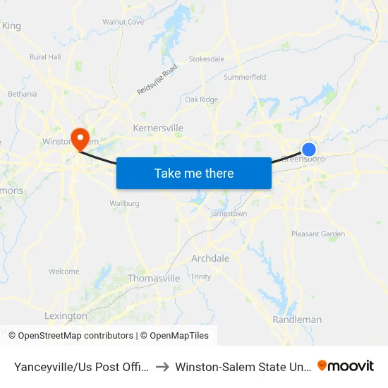 Yanceyville/Us Post Office (Ob) to Winston-Salem State University map