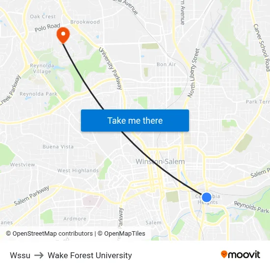 Wssu to Wake Forest University map