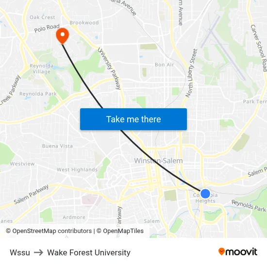 Wssu to Wake Forest University map