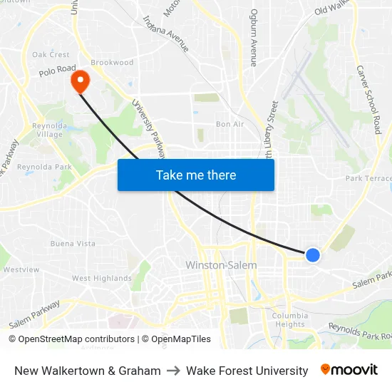 New Walkertown & Graham to Wake Forest University map