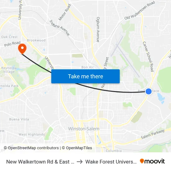 New Walkertown Rd & East Dr to Wake Forest University map