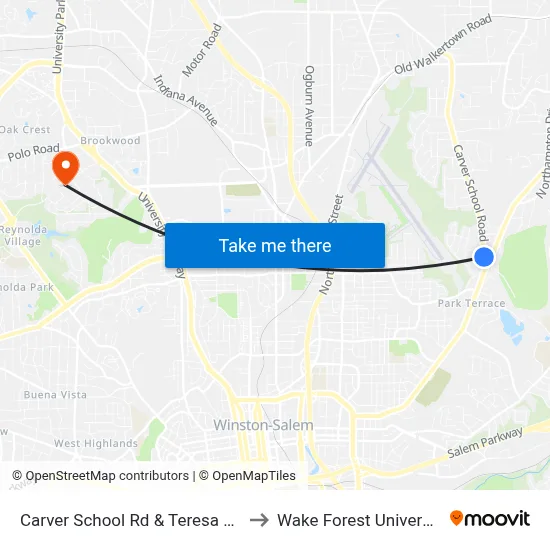 Carver School Rd & Teresa Ave to Wake Forest University map