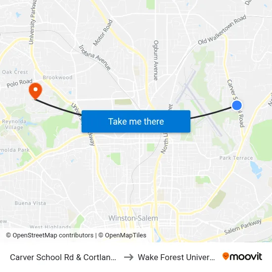 Carver School Rd & Cortland Dr to Wake Forest University map