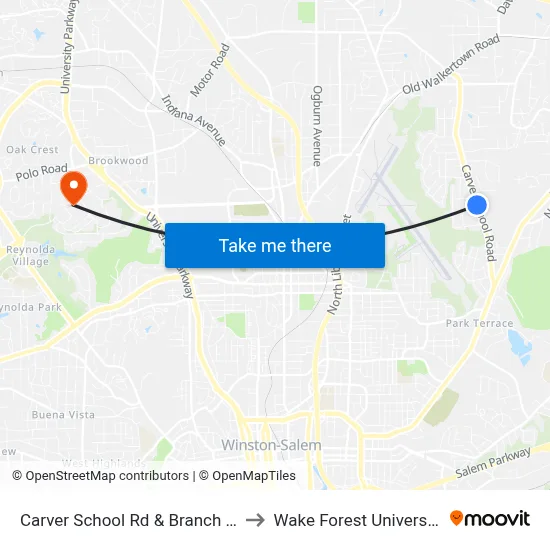 Carver School Rd & Branch Dr to Wake Forest University map