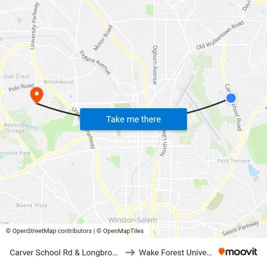 Carver School Rd & Longbrook Cir to Wake Forest University map